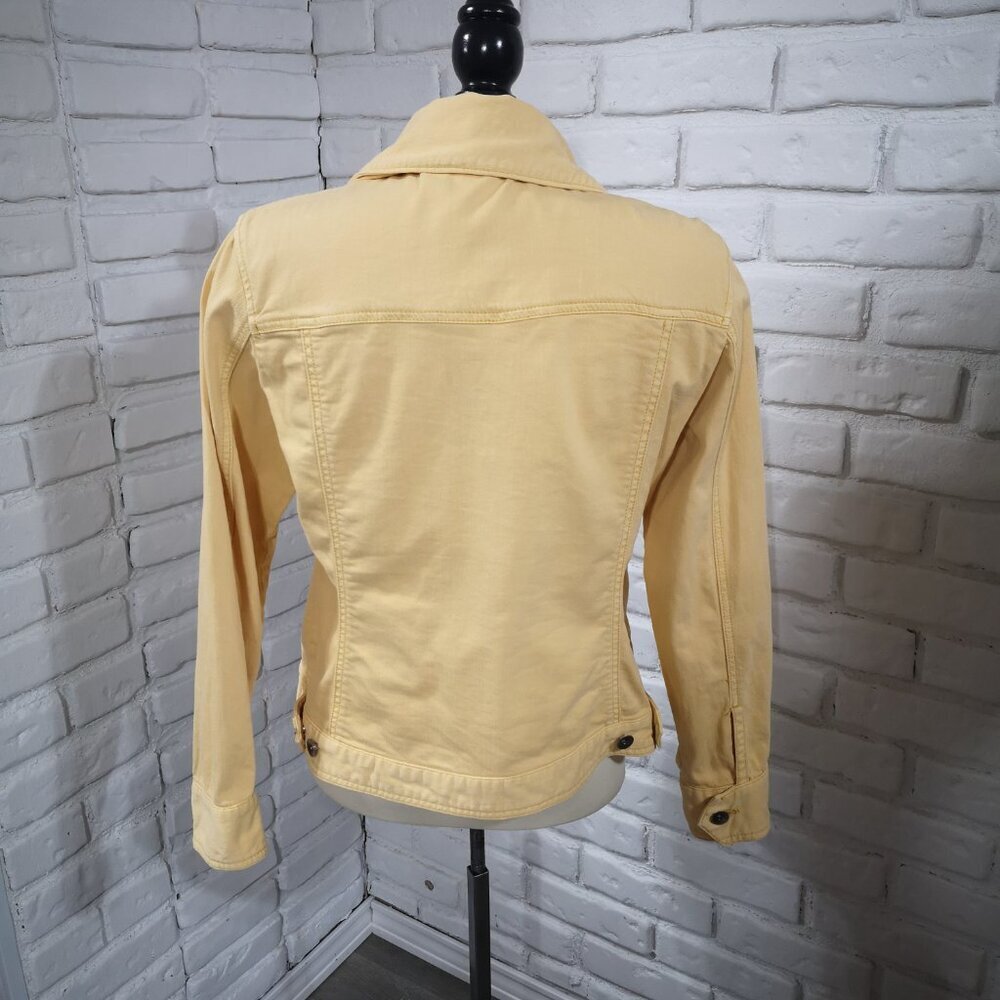 Chico's Platinum Ladies Size 1 (approx. 8 US) Mustard Button Front Jean Jacket - Picture 2 of 13